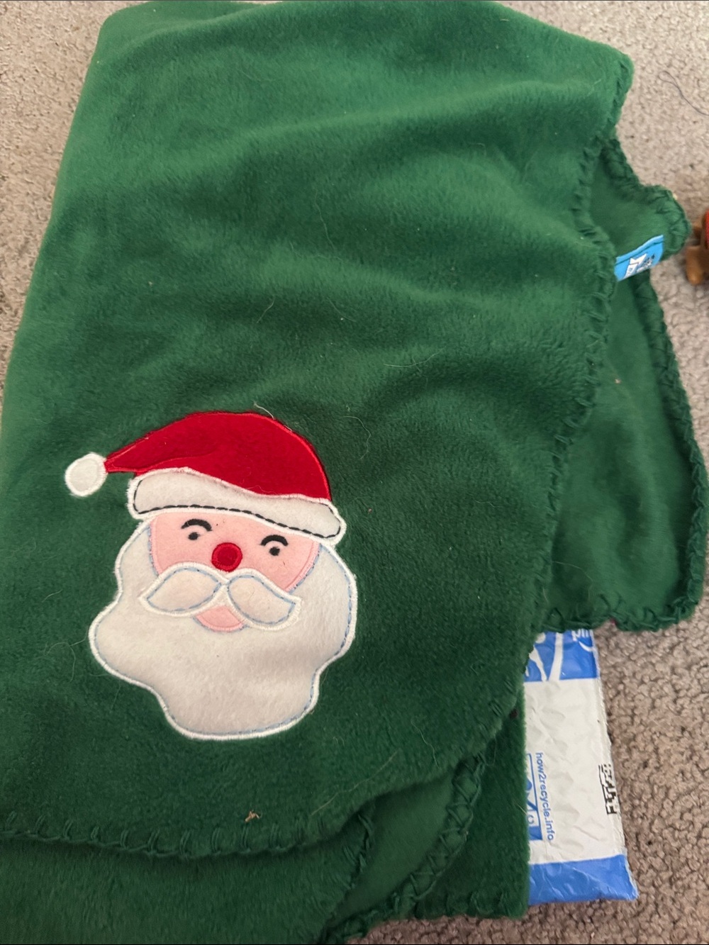 Festive Green Santa Appliqué Fleece Throw Blanket